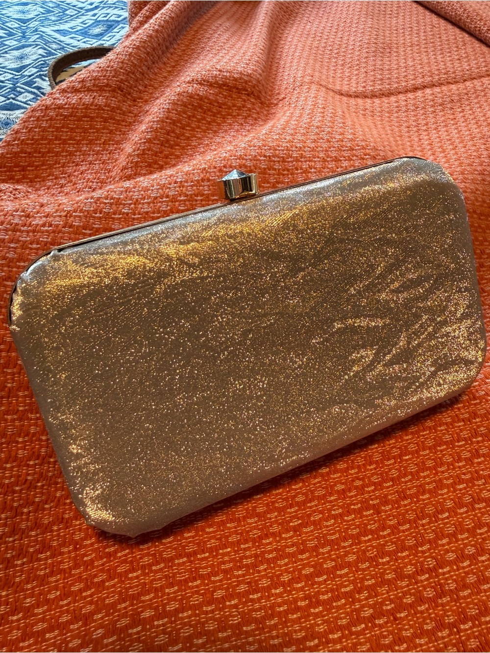 Glitter Metallic Frame Clutch - Silver